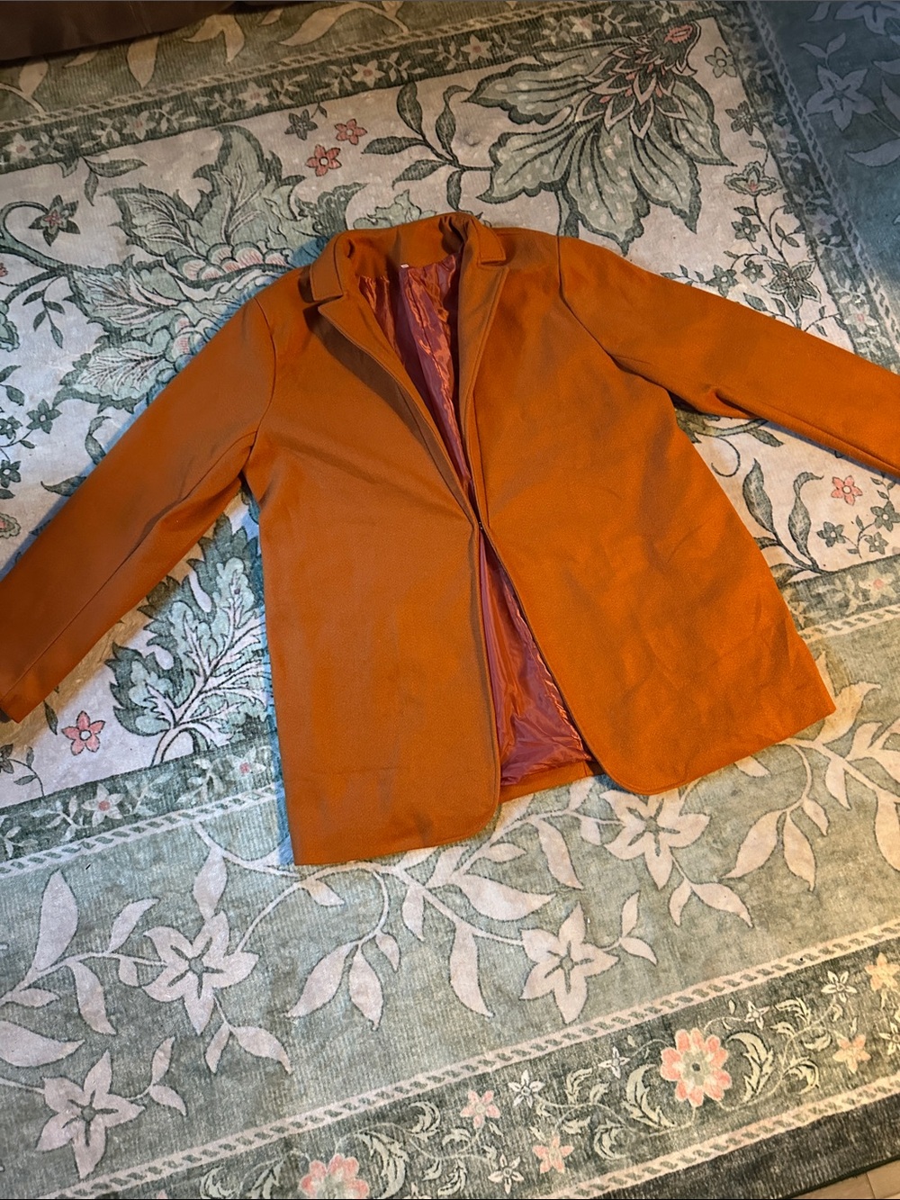 Women's Orange Single-Breasted Coat + Halloween Candy Corn Sheer Infinity Scarf